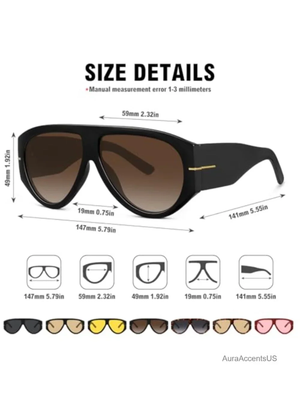 Oversized Aviator Sunglasses UV400 Shield Full Frame Women's
